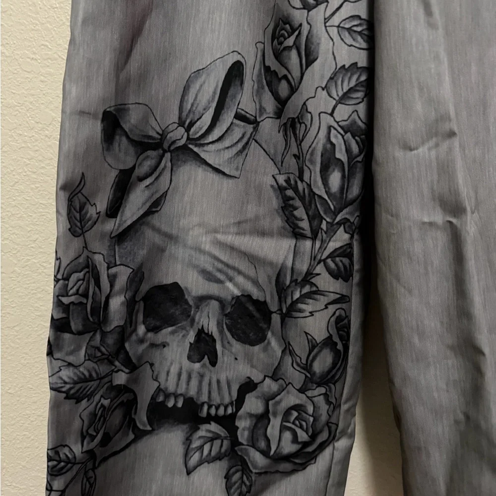 Gray Skull Print Pants With Pockets